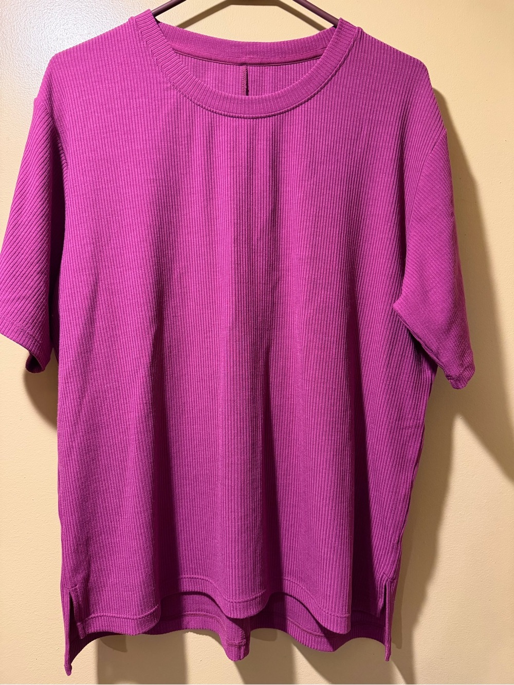 WoolX Women’s Short Sleeve Ribbed Tee in Vibrant Purple/pink Delia